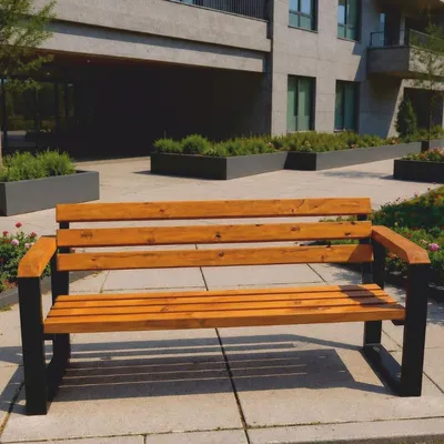 Produktbild von Casa Padrino Parkbank mit Rückenlehne und Armlehnen Braun / Schwarz 200 cm - Stadtbank - Gartenbank - Outdoor Sitzbank