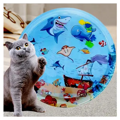 Produktbild von Φ65cm Sensorische Wassermatte für Katzen, Wasserspielmatte für den Sommer, Spielmatte mit Wassersensor, Verdickte 55 Seiden Spielmatte für kleine Hunde und Katzen (Haifischform)