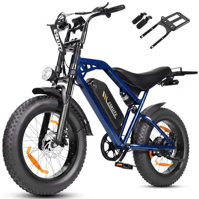 Immagine prodotto di Bicicletta elettrica V202 per adulti - motore brushless da 250W - batteria 48V 20,8Ah - ruote da 51 cm con pneumatici da 10 cm adatti al fuoristrada - pieghevole - blu