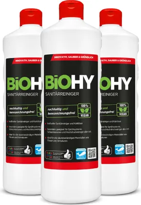 Produktbild von BiOHY Sanitärreiniger, Badreiniger, Kalklöser, Badezimmer Reiniger – 3er Pack (3 x 1 Liter Flasche)