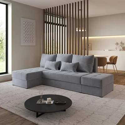Produktbild von Masseno Ecksofa NORVI mit Schlaffunktion L-Form, Sofa mit Bettkasten, Wohnzimmersofa, Couch, Soffa, Bettsofa, Couchgarnitur- Grau, KRONOS 15