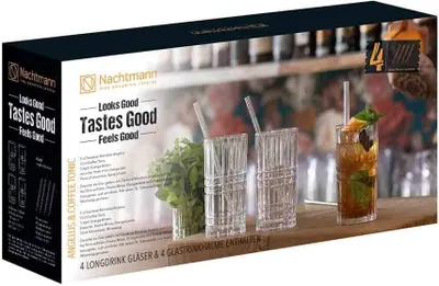 Obrázek produktu pro Nachtmann Longdrink + 4 skleněná brčka 7573/8ks Chutná to dobře 103144