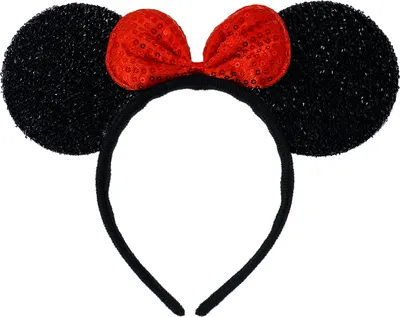 Produktbild von Oblique Unique Haarreif Maus Ohren mit Schleifer Glitzer Haarreifen Mäuschen Mouse für Fasching Karneval Kostüm - schwarz rot