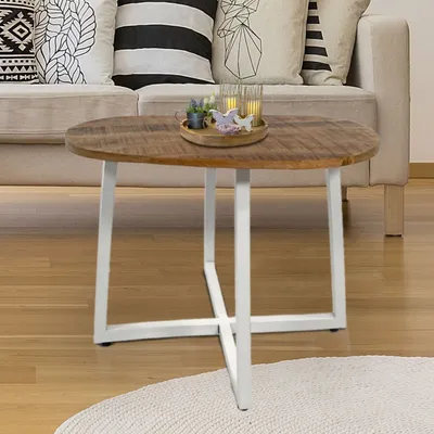 Produktbild von Couchtisch rund 60 cm Wohnzimmer Tisch Beistelltisch Cannes Metall-Gestell schwarz weiß altsilber reinweiß - tabacco