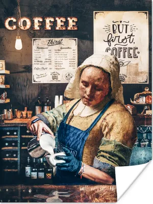 Produktbild von MuchoWow® Poster Cappuccino - Vermeer - Milchmädchen - Barista - Kaffee - Vintage 90x120 cm - Wohnzimmer
