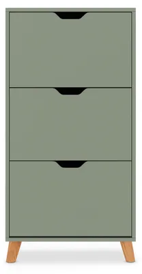 Produktbild von Plana - Platzsparender Schuhschrank 3 Türen 55x116x25 cm 18 Paar in salbeifarbenem Holz