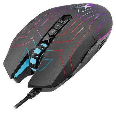 A gaming mouse with colorful accents.