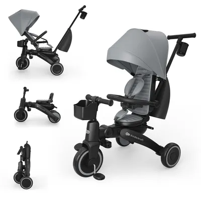 Produktbild von Kinderkraft JAZZ 3 – klappbares Dreirad mit Schiebefunktion, 6 Modi, drehbarer Sitz, Halbliegeposition, bis 25 kg, Laufrad-Modus, Grau