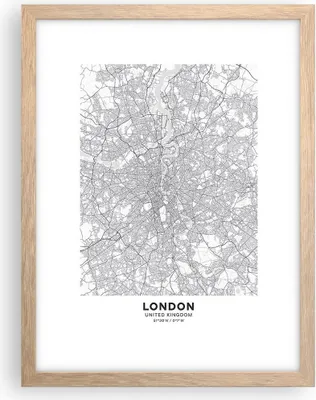 Produktbild von Gerahmtes Poster - Rahmen in heller Eiche - Stadt Karte London - 30x40 cm - Wand Bild - Wanddeko - Wandbilder - Kunstposter - Wandposter - Bilderrahmen - Bilder - Kunstdruck - P2NPA30x40-4680