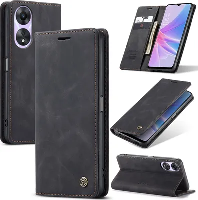 Produktbild von Oppo A78 Hülle, Retro Kunstledertasche mit Standfunktion Schutzhülle für Oppo A78 Schwarz