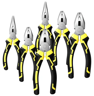 6-teiliges Zangen-Set: Seitenschneider, Flachzange, Kombizange, 20 cm