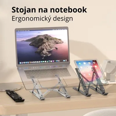 Obrázek produktu pro Nastavitelný hliníkový skládací stojan na notebook MacBook - stříbrný