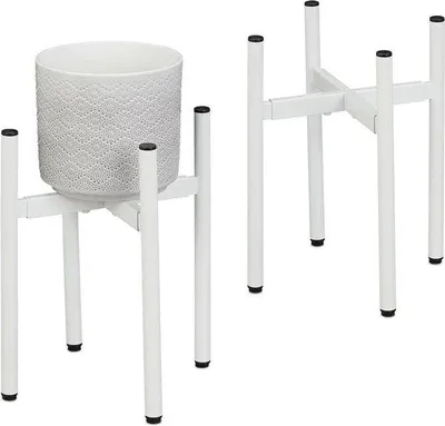 Produktbild von Famanu Pflanzenständer Set von 2, verstellbare Breite 26x26-37x37 cm - Blumenständer in Weiß