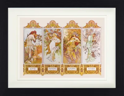 Obrázek produktu pro Alfons Mucha Zarámovaný obraz s elegantním paspartováním | Obrazy na zeď | V rámu - Čtvero ročních období, 1896 (30 x 40 cm)
