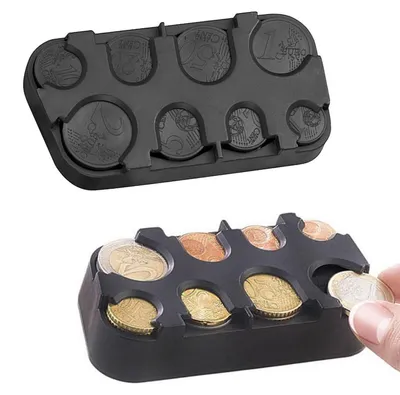 Zdjęcie produktu dla Pudełko na monety, 2 sztuki, czarne, 8 przegródek, szybkie zamykanie, plastik, wymiary: 10,1 x 5,2 x 2,4 cm