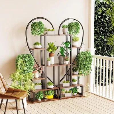 Immagine prodotto di Porta piante Famanu con 2 ganci - metallo, 6 livelli, 165 x 112 x 28 cm