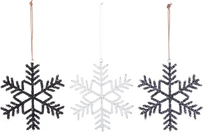 Image de Gilde Hänger, Schneeflocke, "Snowflake", Metall, schwarz, weiß, silberfarben, D. 16 cm 53150 4063387531501 3 Stück (3-fach sortiert)