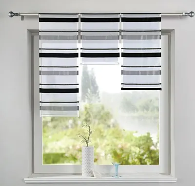 Vitrage-Set 3er-Pack, Grau, 40-60-80x30 cm, Streifen, mit Beschwerungsstange