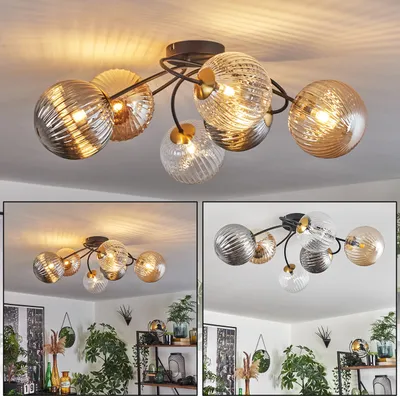 Produktbild von Isorella Deckenlampe aus Metall/Glas in Schwarz/Gold/Bernstein/Rauch/Klar