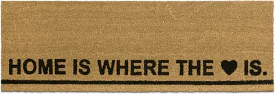 Image de Tapis d'entrée Relaxdays en fibre de coco, L x l : 40 x 120 cm, avec inscription « HOME IS WHERE THE HEART IS », antidérapant, paillasson, couleur naturelle