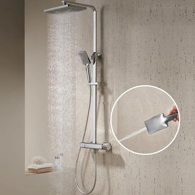 Immagine prodotto di Soffione a pioggia quadrato 90-120 cm - alta pressione - 30 x 20 cm - colonna doccia