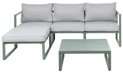 Produktbild von BELIANI Lounge Set Grün Aluminium 2-Teilig 3-Sitzer Garten Ecksofa Links mit Tisch u. Auflagen Modernes Design Gartenlounge Loungemöbel Gartenset