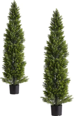 Obrázek produktu pro SucceBuy Umělé cedrové stromky, sada 2 kusů, 1524 mm, umělá rostlina, dekorace na verandu, terasu, zahradu, balkon, dvorek, do interiéru a kanceláře, snadná montáž