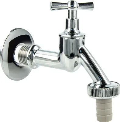 Produktbild von tecuro Auslaufventil 1/2 Zoll, Knebeloberteil, Schlauchtülle, Wandrosette - Messing hochglanzverchromt