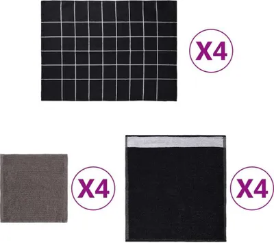 Produktbild von 12-tlg. Handtuch-Set Schwarz Baumwolle