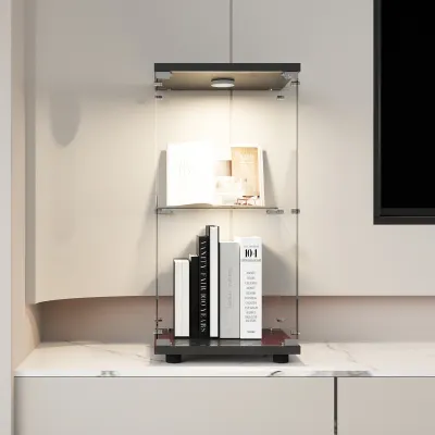 Image de Vitrine ProximaX avec une porte - design à 2 étages, verre trempé, avec éclairage LED et serrure, design noir, facile à monter