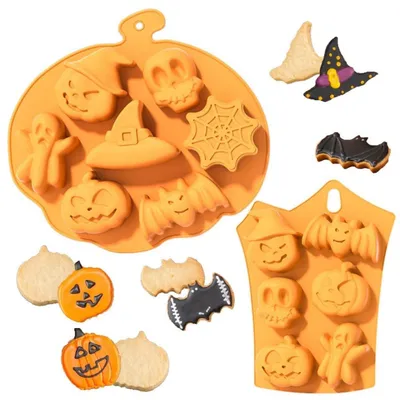Produktbild von Halloween Silikon Backform Set Kürbis Fledermaus Schädel 2 Stück