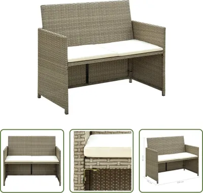 Immagine prodotto di The Living Store Divano da giardino a 2 posti con cuscini Beige in poly rattan