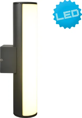 A modern outdoor wall light with a sleek design.