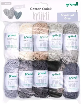 Baumwollgarn-Set Mini Shades of Grey, 10 x 15 g, 100% Baumwolle, grau