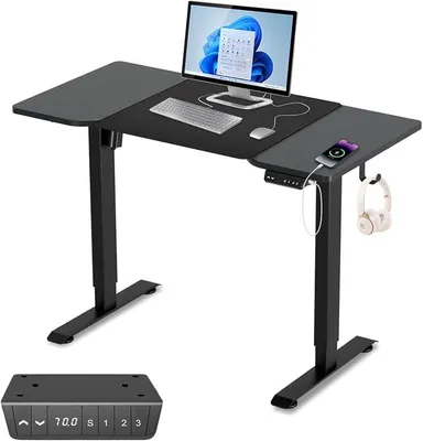 Produktbild von Höhenverstellbarer Schreibtisch Elektrischer Schreibtisch Mobiler Schreibtisch mit Memory-Funktion, USB-A-Ladeanschluss und Anti-Kollisions-Technologie, 120 x 60 cm, Schwarz