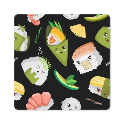 Produktbild von MuchoWow® Mauspad Mousepad Kawaii - Sushi - Schablonen 20x20 cm - Mousepads - Maus Mat - Pad - Mausunterlage - Desk Mat - Bureauartikeln