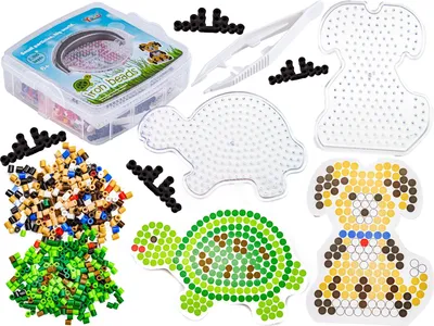Produktbild von Bügelperlen Schablonen Hund, Schildkröte, 2000 Stück Set, Bügelbox, Truhe
