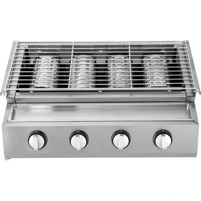 Produktbild von Rauchfreier Gasgrill - Tragbarer Edelstahlgrill - Niederdruckventil - Für Garten Terrasse Balkon - 58×40×20 cm - Silber
