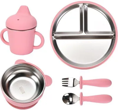 Obrázek produktu pro Dětské potřeby, příbory pro děti, nerezové příbory, vidličky, lžíce, hrníčky, sada 5 kusů