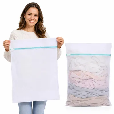 Obrázek produktu pro Sada dvou prádlových sít, rozměry 90 x 110 cm, opakovaně použitelné prádlové sáčky se zipem pro oblečení