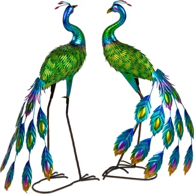 Produktbild von 2er Set Dekofiguren Pfau stehend grün blau Metallic H. 86cm Metall Formano S25