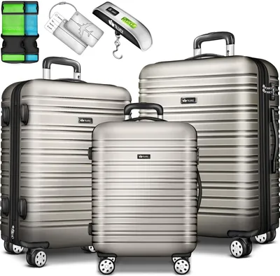 Produktbild von 3-teiliges Hardshell-Reisekofferset mit Gepäckwaage, Kofferriemen und Kofferanhänger - 4 Rollen, TSA-Schloss, handlich und langlebig