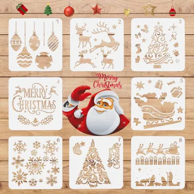 Weihnachtsschablonen-Set, 8 Stück, 13 x 13 cm, PET-Kunststoff