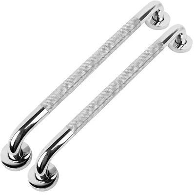 Obrázek produktu pro Koupelnové madlo - Protiskluzové - Nerezová ocel - 61 cm - Chromové - Sada 2 kusů - Do koupelny a sprchy