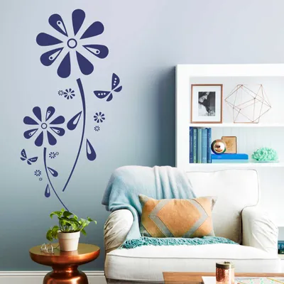 Produktbild von Wandtattoo - Wandaufkleber - Wandtattoo "Margariten-Traum" - 60cm x 29cm königsblau - Dekoration Küche Wohnzimmer Wand