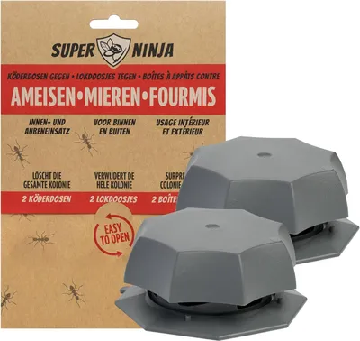 Produktbild von Super Ninja Ameisenköderdose für Innen und außen - 2 fallen - Ameisen Effektiv Bekämpfen Mit Hochwirksame Ameisenfallen für Innen und außen