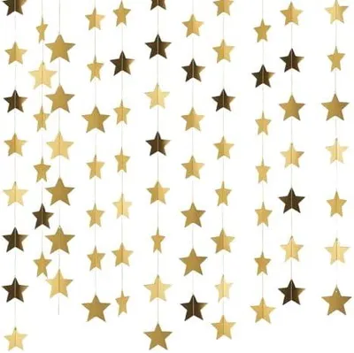 Produktbild von Glitzer Stern Girlande, 12 Stück 4m 78 Fuß Sternen Papier Girlande Deko Hängende Sternengirlande Papiergirlande mit Reflective für Geburtstag Karneval Jubiläen Hochzeiten Partydeko (Gold)