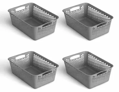 Produktbild von Pro Home 4 Stück Aufbewahrungskorb 12,0L mit Griffen - BPA-Frei - Organizer (44x30x17cm/Anthrazit) - Körbchen für Bad Küche Schlafzimmer, Haushaltskorb
