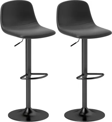 Immagine prodotto di Set di 2 sgabelli da bar regolabili in altezza e girevoli, con schienale e poggiapiedi, antiscivolo, in ecopelle, nero
