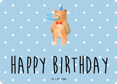 Produktbild von Mr. & Mrs. Panda Wandbild Bär Geburtstag DIN A5 - Blau Pastell - Geschenk, Blechschild, Retro, Alles Gute, Teddy, Glückwunsch, Metallschild, tafel, Happy Birthday, Schild